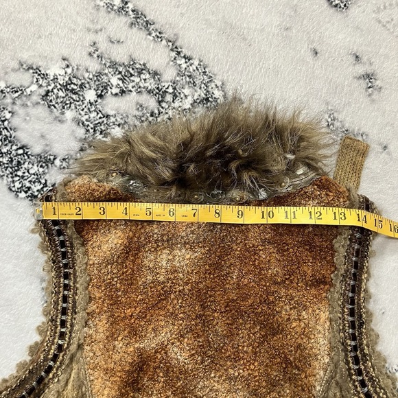 Boston Proper Faux Fur Vest Womens Size Small Boho Belted Western Festival - Picture 10 of 15